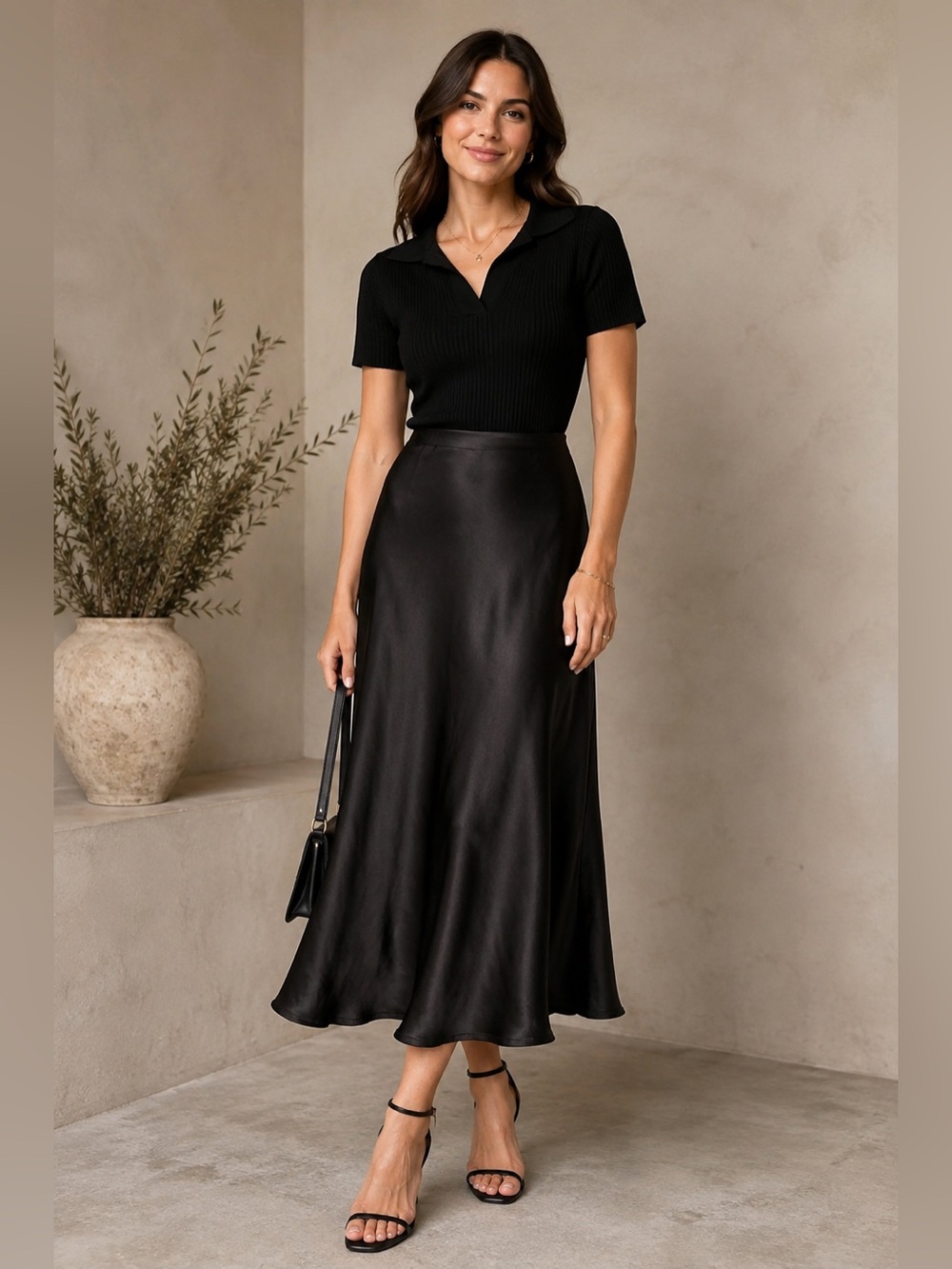 Rachel Black A-Line Satin Skirt